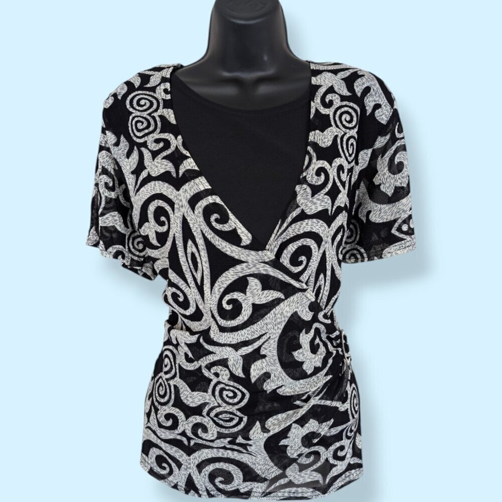 🍁Vintage Casa Dona Short Sleeve Wrap Blouse